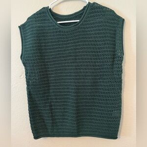 Source Unknown Dark Green Crochet Sleeveless Sweater